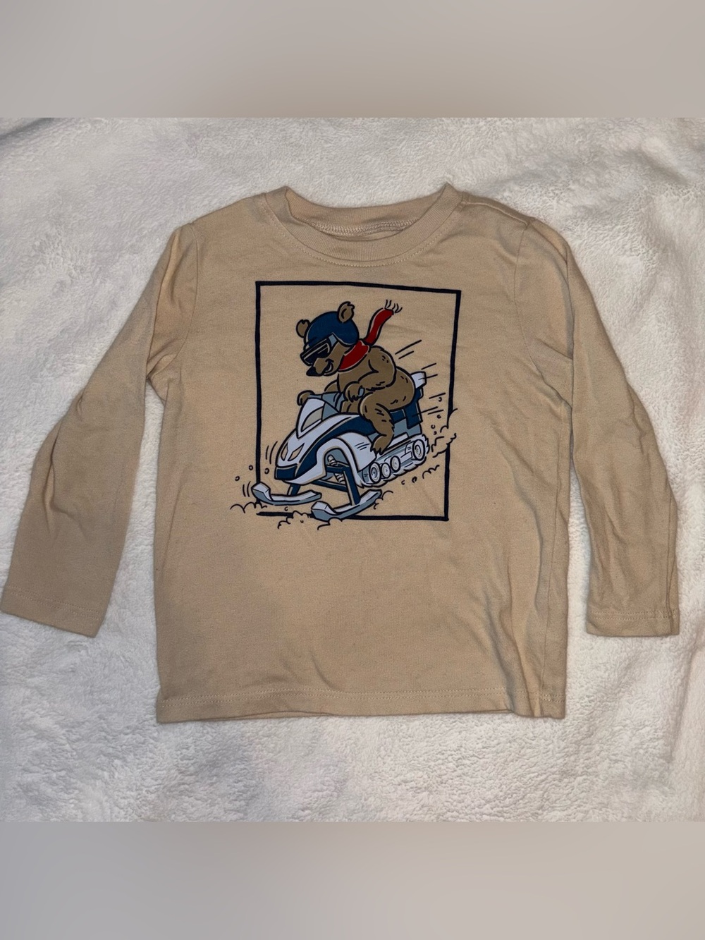 Garanimals Beige Long-Sleeve Tee with Bear Snowmobile Graphic